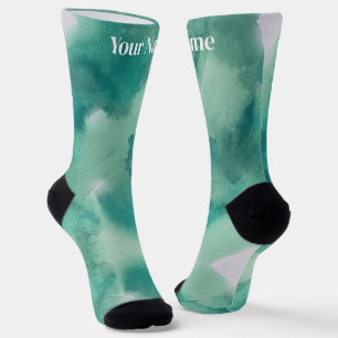 Teal Blauw Groen Marmer Aangepaste Naam Sokken