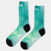 Teal Blauw Groen Marmer | Aangepaste naam Sokken (Links)