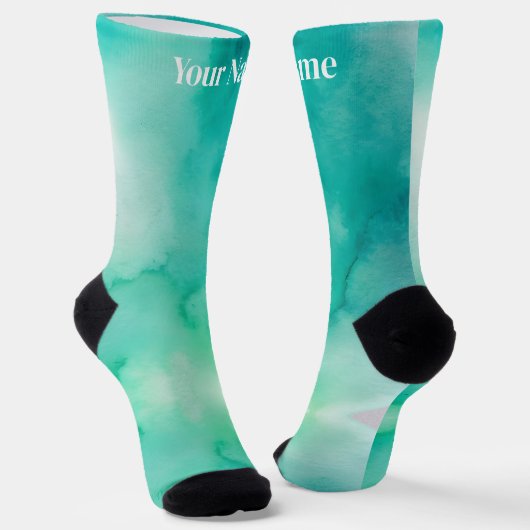 Teal Blauw Groen Marmer | Aangepaste naam Sokken (Gebogen)