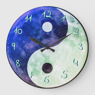 Teal Blauw Groen Yin Yang Maan Europese Nummers Grote Klok