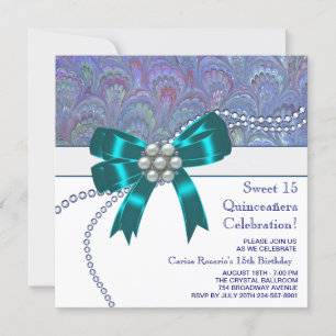 Teal Blauw Paars Quinceanera Kaart