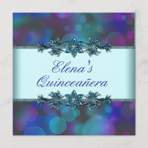 Teal Blauw Paarse Bellen Quinceanera Kaart