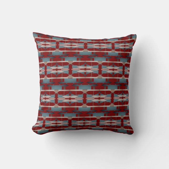 Teal Blauw Roze Donkerrood Zuidwest Kunst Mozaïek  Kussen (Voorkant)