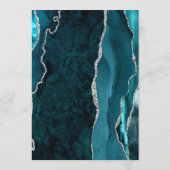 Teal Blauw Zilver Agate Donkere Bruiloft Menu (Achterkant)