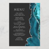 Teal Blauw Zilver Agate Donkere Bruiloft Menu (Voorkant)