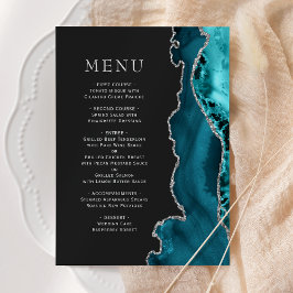 Teal Blauw Zilver Agate Donkere Bruiloft Menu