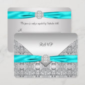 Teal Blauw Zilver RSVP Kaartje (Voorkant / Achterkant)