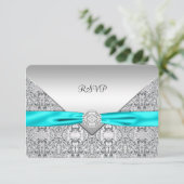 Teal Blauw Zilver RSVP Kaartje (Staand voorkant)
