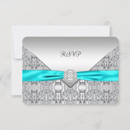 Teal Blauw Zilver RSVP Kaartje (Voorkant)
