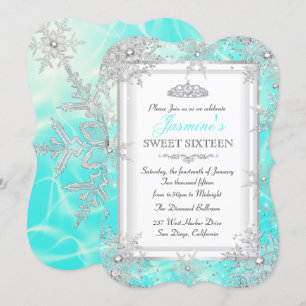 Teal Blauw Zilver Winter Wonderland Sweet 16 Feest Kaart