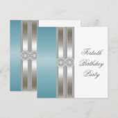 Teal Blauw Zilver Wit Klasse 40e Verjaardagsfeest Kaart (Voorkant / Achterkant)