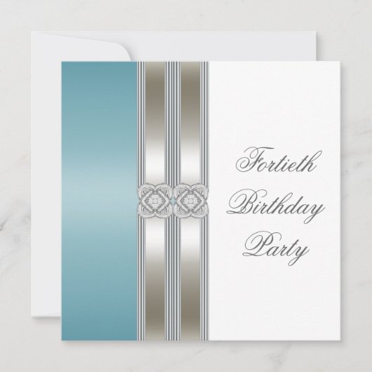 Teal Blauw Zilver Wit Klasse 40e Verjaardagsfeest Kaart (Voorkant)