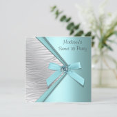 Teal Blauw Zilver Zebra Sweet 16 Feest Kaart (Staand voorkant)