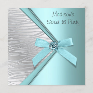 Teal Blauw Zilver Zebra Sweet 16 Feest Kaart
