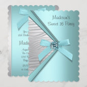 Teal Blauw Zilver Zebra Sweet 16 Feest Kaart (Voorkant / Achterkant)