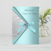 Teal Blauw Zilver Zebra Sweet 16 Feest Kaart (Staand voorkant)