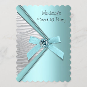 Teal Blauw Zilver Zebra Sweet 16 Feest Kaart