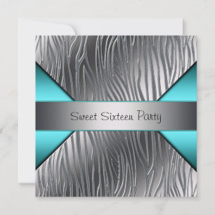 Teal Blauw Zilver Zebra Sweet 16 Feest Kaart