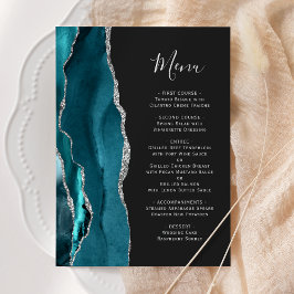 Teal Blauw Zilveren Agate Donkere Bruiloft Menu