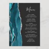 Teal Blauw Zilveren Agate Donkere Bruiloft Menu (Voorkant)