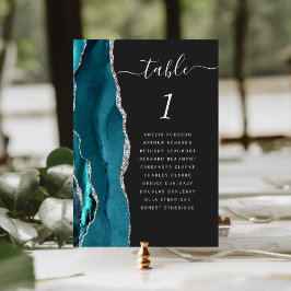 Teal Blauw Zilveren Agate Donkere Trouwtafel Numme Kaart