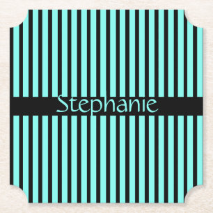Teal Blauw Zwart Baby Shower Aangepaste Naam Strep Kartonnen Onderzetters