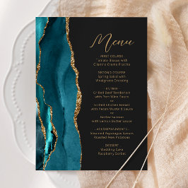Teal Blauwe Agaten Gouden Moderne Script Bruiloft Menu