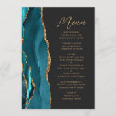 Teal Blauwe Agaten Gouden Moderne Script Bruiloft Menu (Voorkant)