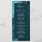 Teal Blauwe Agaten Zilveren Bruiloft Menu (Voorkant)