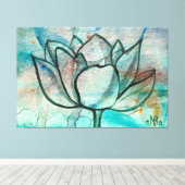    Teal Blauwe Aquarel Bloem Elegante Artistieke L Canvas Afdruk (Insitu (Houten vloer))