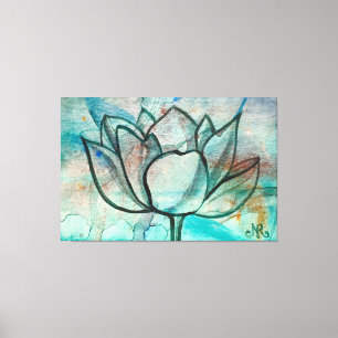    Teal Blauwe Aquarel Bloem Elegante Artistieke L Canvas Afdruk