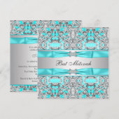 Teal Blauwe Bat Mitzvah Kaart (Voorkant / Achterkant)