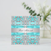 Teal Blauwe Bat Mitzvah Kaart (Staand voorkant)