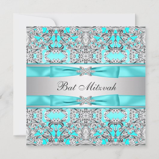 Teal Blauwe Bat Mitzvah Kaart (Voorkant)