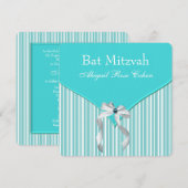 Teal Blauwe Bat Mitzvah Kaart (Voorkant / Achterkant)