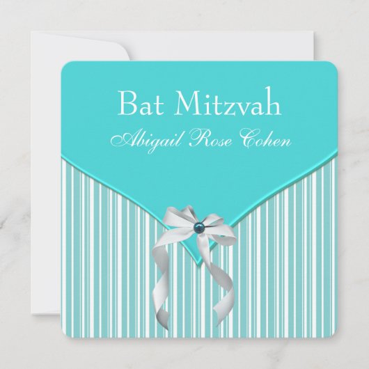 Teal Blauwe Bat Mitzvah Kaart (Voorkant)
