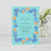 Teal Blauwe Bloem Romantisch Huwelijk Kaart (Staand voorkant)