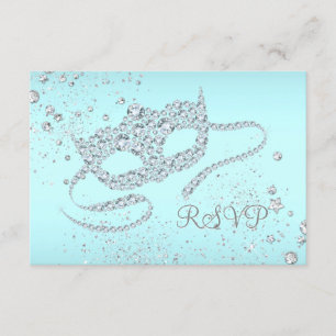 Teal Blauwe Diamanten Masker Maskerade Feest RSVP Kaartje