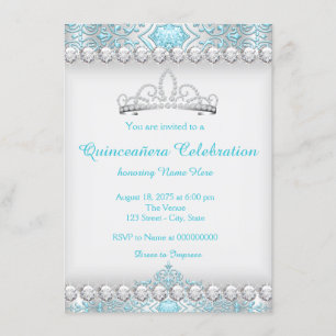 Teal Blauwe Diamanten Tiara Prinses Quinceanera Kaart