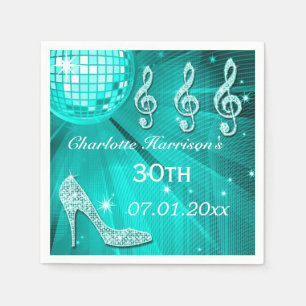 Teal Blauwe Discobal en Glitter Hakken 30e Servet
