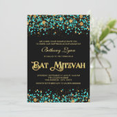 Teal Blauwe en Gouden Bat Mitzvah Kaart (Staand voorkant)