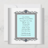 Teal blauwe foto zilveren 25e verjaardagsfeestje kaart (Achterkant)