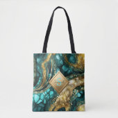 Teal Blauwe Goud Agaat Geode Knikker Monogram Naam Tote Bag (Voorkant)