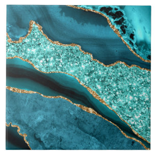 Teal Blauwe Gouden Glitter Marmer Keramische Tegel Tegeltje