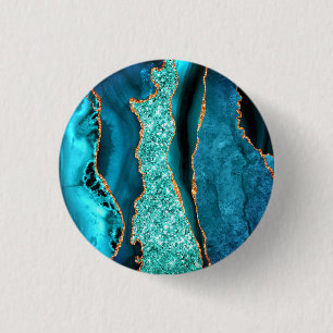 Teal Blauwe Gouden Glitter Marmer Knop Ronde Button 3,2 Cm