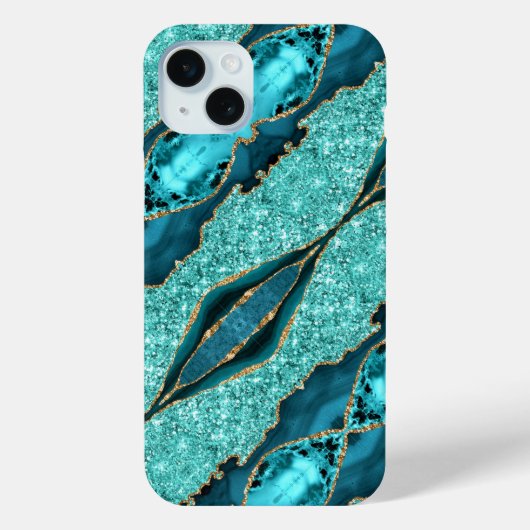 Teal Blauwe Gouden Marmeren Turquoise iPhone Hoes (Achterkant)