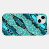 Teal Blauwe Gouden Marmeren Turquoise iPhone Hoes (Achterkant (horizontaal))