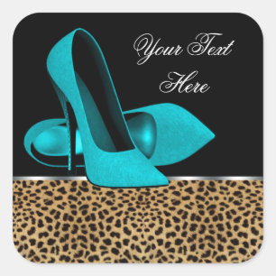 Teal Blauwe Hoge Hak Schoenen Luipaard Stickers