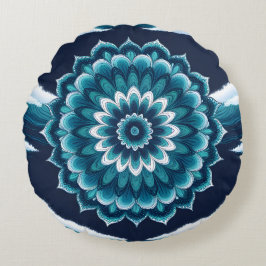 Teal Blauwe Mandala Bloem Ronde Worp Kussen | Boho