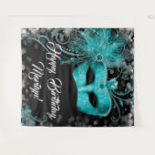 Teal blauwe Masquerade verjaardagsfeest achtergron Wandkleed (Voorkant (horizontaal))